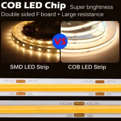 2~5m COB LED Strip Ligh 640/960/1600 LEDs 10mm Warm White Red Blue Yellow 12V for Under Cabinet Vanity Mirror Bedroom Kitchen