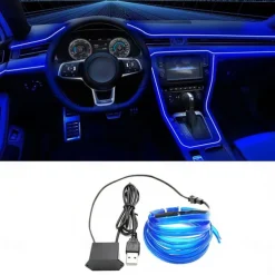 5m EL Wire for Car Interior Strip Lights with USB Flexible LED Neon Atmosphere Ambient Rope Tape Light for Car Door