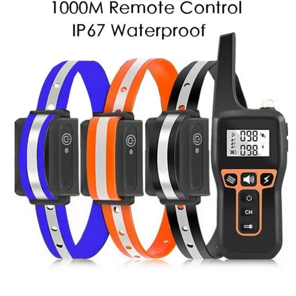 1000m Electric Dog Training Collar Light Waterproof Rechargeable Pet Anti Bark Control Collar For Dogs Electric Shocker