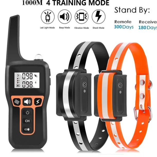 1000m Electric Dog Training Collar Light Waterproof Rechargeable Pet Anti Bark Control Collar For Dogs Electric Shocker