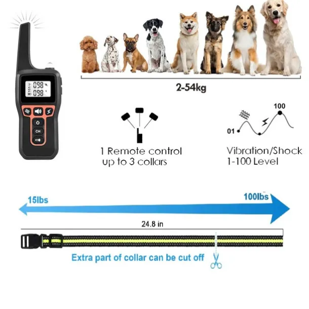 1000m Electric Dog Training Collar Light Waterproof Rechargeable Pet Anti Bark Control Collar For Dogs Electric Shocker