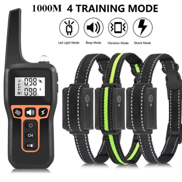 1000m Electric Dog Training Collar Light Waterproof Rechargeable Pet Anti Bark Control Collar For Dogs Electric Shocker