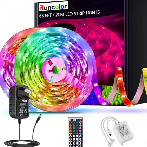 20m 65FT LED RGB Light Strip SMD 5050 Waterproof IP65 Flexible with IR 44 Key Controller for TV Bedroom Party Home Decration 360LEDs 10mm 2x32.8FT