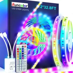 20m 65FT LED RGB Light Strip SMD 5050 Waterproof IP65 Flexible with IR 44 Key Controller for TV Bedroom Party Home Decration 360LEDs 10mm 2x32.8FT