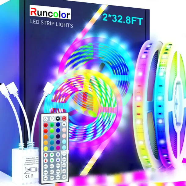 20m 65FT LED RGB Light Strip SMD 5050 Waterproof IP65 Flexible with IR 44 Key Controller for TV Bedroom Party Home Decration 360LEDs 10mm 2x32.8FT