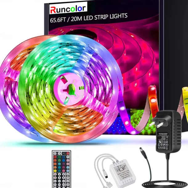 20m 65FT LED RGB Light Strip SMD 5050 Waterproof IP65 Flexible with IR 44 Key Controller for TV Bedroom Party Home Decration 360LEDs 10mm 2x32.8FT