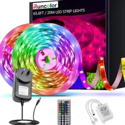 20m 65FT LED RGB Light Strip SMD 5050 Waterproof IP65 Flexible with IR 44 Key Controller for TV Bedroom Party Home Decration 360LEDs 10mm 2x32.8FT