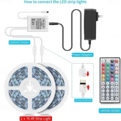 20m 65FT LED RGB Light Strip SMD 5050 Waterproof IP65 Flexible with IR 44 Key Controller for TV Bedroom Party Home Decration 360LEDs 10mm 2x32.8FT