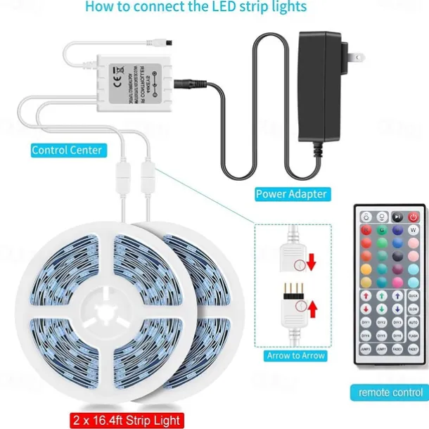 20m 65FT LED RGB Light Strip SMD 5050 Waterproof IP65 Flexible with IR 44 Key Controller for TV Bedroom Party Home Decration 360LEDs 10mm 2x32.8FT