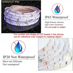 20m 65FT LED RGB Light Strip SMD 5050 Waterproof IP65 Flexible with IR 44 Key Controller for TV Bedroom Party Home Decration 360LEDs 10mm 2x32.8FT