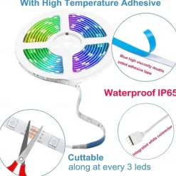 20m 65FT LED RGB Light Strip SMD 5050 Waterproof IP65 Flexible with IR 44 Key Controller for TV Bedroom Party Home Decration 360LEDs 10mm 2x32.8FT