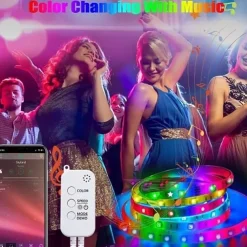 20m 65ft LED Smart Strip Lights TV Backlight RGB Bluetooth Music Sync 5M 10M 15M 2835 SMD Color Changing with 40 Keys Controller for Bedroom Kitchen Home Decoration