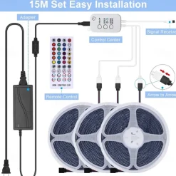 20m 65ft LED Smart Strip Lights TV Backlight RGB Bluetooth Music Sync 5M 10M 15M 2835 SMD Color Changing with 40 Keys Controller for Bedroom Kitchen Home Decoration