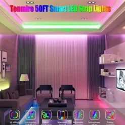 20m 65ft LED Smart Strip Lights TV Backlight RGB Bluetooth Music Sync 5M 10M 15M 2835 SMD Color Changing with 40 Keys Controller for Bedroom Kitchen Home Decoration