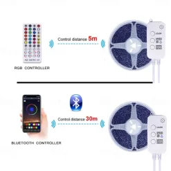 20m 65ft LED Smart Strip Lights TV Backlight RGB Bluetooth Music Sync 5M 10M 15M 2835 SMD Color Changing with 40 Keys Controller for Bedroom Kitchen Home Decoration