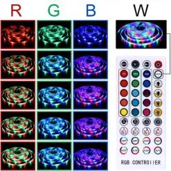 20m 65ft LED Smart Strip Lights TV Backlight RGB Bluetooth Music Sync 5M 10M 15M 2835 SMD Color Changing with 40 Keys Controller for Bedroom Kitchen Home Decoration