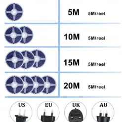 20m 65ft LED Smart Strip Lights TV Backlight RGB Bluetooth Music Sync 5M 10M 15M 2835 SMD Color Changing with 40 Keys Controller for Bedroom Kitchen Home Decoration