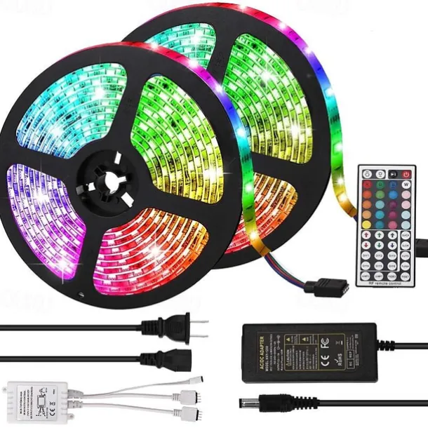 10m 32.8ft LED Strip Light Dimmable Light Sets RGB Color Changing 600 LEDs 5050 SMD Remote Control IP44 for DIY Home Party Décor