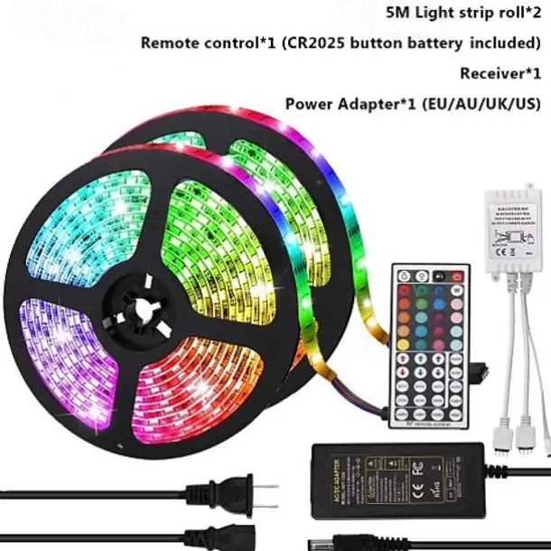10m 32.8ft LED Strip Light Dimmable Light Sets RGB Color Changing 600 LEDs 5050 SMD Remote Control IP44 for DIY Home Party Décor