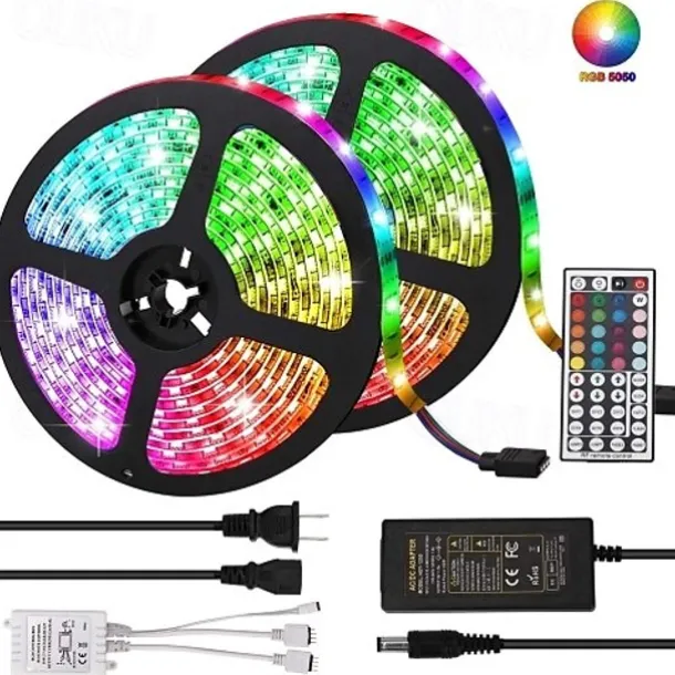 10m 32.8ft LED Strip Light Dimmable Light Sets RGB Color Changing 600 LEDs 5050 SMD Remote Control IP44 for DIY Home Party Décor