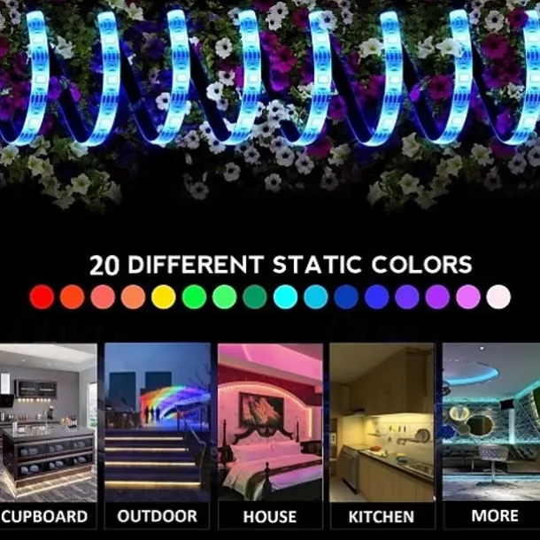 10m 32.8ft LED Strip Light Dimmable Light Sets RGB Color Changing 600 LEDs 5050 SMD Remote Control IP44 for DIY Home Party Décor