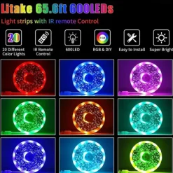 20M 65.6ft LED Strip Lights RGB Color Changing SMD 5050 Tape Lights Flexible for Bedroom Kitchen DIY Home Decoration 12V 10A