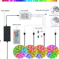 20M 65.6ft LED Strip Lights RGB Color Changing SMD 5050 Tape Lights Flexible for Bedroom Kitchen DIY Home Decoration 12V 10A