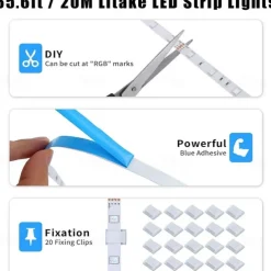 20M 65.6ft LED Strip Lights RGB Color Changing SMD 5050 Tape Lights Flexible for Bedroom Kitchen DIY Home Decoration 12V 10A