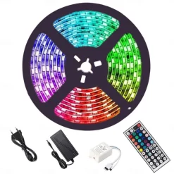 5M 16.4ft LED Strip Lights RGB TV Backlight Bedroom Kitchen Decor 300 x 5050SMD IR 44Key Remote Control Self-adhesive Color-Changing
