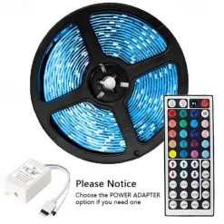5M 16.4ft LED Strip Lights RGB TV Backlight Bedroom Kitchen Decor 300 x 5050SMD IR 44Key Remote Control Self-adhesive Color-Changing