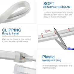 2m 6.6ft Neon Strip Lights 240LEDs 2835 SMD Warm White Colorful DIY Christmas New Year Bar Bedding Party Waterproof Cuttable Decorative 12V