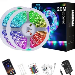 10m 32.8ft Smart App Control Flexible Led Strip Light 5050 RGB SMD 360 LEDs Work with Alexa Google 12V 4A Adapter Kit