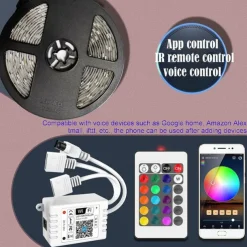 10m 32.8ft Smart App Control Flexible Led Strip Light 5050 RGB SMD 360 LEDs Work with Alexa Google 12V 4A Adapter Kit