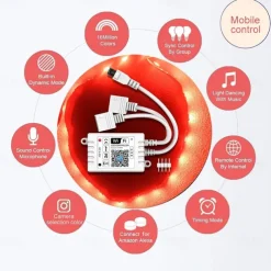 10m 32.8ft Smart App Control Flexible Led Strip Light 5050 RGB SMD 360 LEDs Work with Alexa Google 12V 4A Adapter Kit