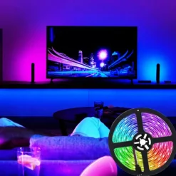 5m 16.4ft Smart LED RGB Strip Light 150 LEDs 5050 SMD TV Backlight Home Décor Work with Alexa Google 10mm 24Keys Remote Controller DC Cables WiFi App Control USB Self-adhesive 5V USB Powered