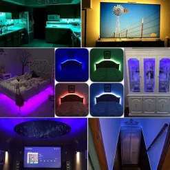 5m 16.4ft Smart LED RGB Strip Light 150 LEDs 5050 SMD TV Backlight Home Décor Work with Alexa Google 10mm 24Keys Remote Controller DC Cables WiFi App Control USB Self-adhesive 5V USB Powered