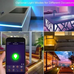 5m 16.4ft Smart LED RGB Strip Light 150 LEDs 5050 SMD TV Backlight Home Décor Work with Alexa Google 10mm 24Keys Remote Controller DC Cables WiFi App Control USB Self-adhesive 5V USB Powered