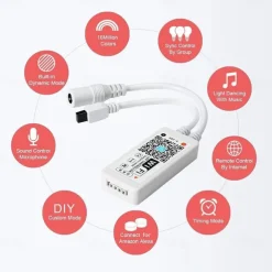 5m 16.4ft Smart LED RGB Strip Light 150 LEDs 5050 SMD TV Backlight Home Décor Work with Alexa Google 10mm 24Keys Remote Controller DC Cables WiFi App Control USB Self-adhesive 5V USB Powered