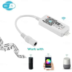 5m 16.4ft Smart LED RGB Strip Light 150 LEDs 5050 SMD TV Backlight Home Décor Work with Alexa Google 10mm 24Keys Remote Controller DC Cables WiFi App Control USB Self-adhesive 5V USB Powered