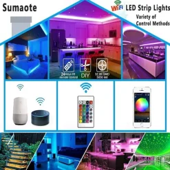 10m 32.8ft Smart LED Strip Light RGB SMD 2835 600LEDs Work with Alexa Google TV Backlight With 24 Keys Remote Control