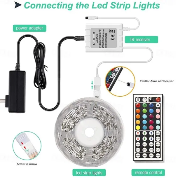 10M 33ft Smart SMD 5050 RGB LED Strip Light WIFI App Controlled Music Sync Work with Alexa Google Home Kitchen TV Party 180 LEDs with 24-Key Controller DC12V