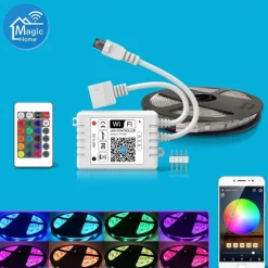 10M 33ft Smart SMD 5050 RGB LED Strip Light WIFI App Controlled Music Sync Work with Alexa Google Home Kitchen TV Party 180 LEDs with 24-Key Controller DC12V