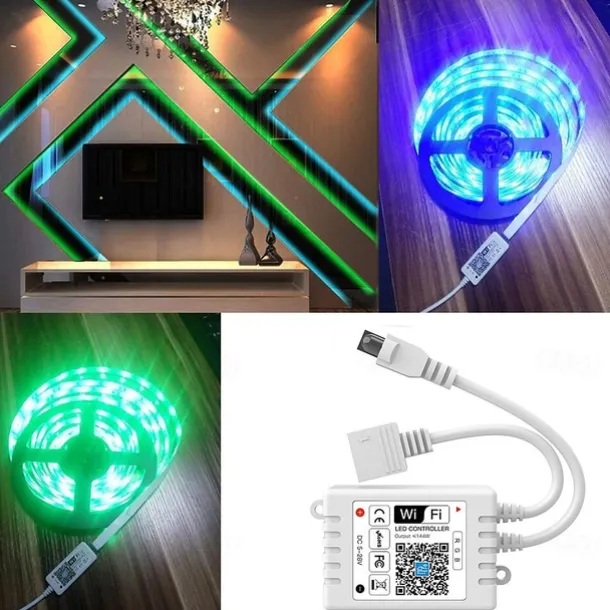 10M 33ft Smart SMD 5050 RGB LED Strip Light WIFI App Controlled Music Sync Work with Alexa Google Home Kitchen TV Party 180 LEDs with 24-Key Controller DC12V