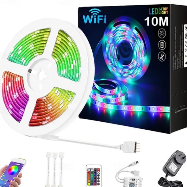 10M 33ft Smart SMD 5050 RGB LED Strip Light WIFI App Controlled Music Sync Work with Alexa Google Home Kitchen TV Party 180 LEDs with 24-Key Controller DC12V