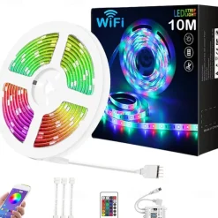 10M 33ft Smart SMD 5050 RGB LED Strip Light WIFI App Controlled Music Sync Work with Alexa Google Home Kitchen TV Party 180 LEDs with 24-Key Controller DC12V