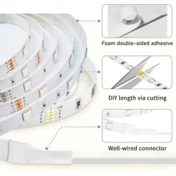 10M 33ft Smart SMD 5050 RGB LED Strip Light WIFI App Controlled Music Sync Work with Alexa Google Home Kitchen TV Party 180 LEDs with 24-Key Controller DC12V