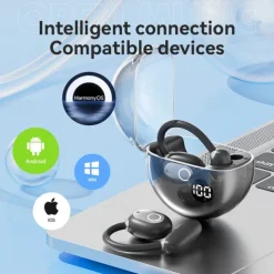 M80 Hands Free Telephone Driving Headset Ear Clip Bluetooth 5.3 Ergonomic Design Surround sound HIFI for Fitness Gym Workout Mobile Phone