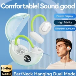 M80 Hands Free Telephone Driving Headset Ear Clip Bluetooth 5.3 Ergonomic Design Surround sound HIFI for Fitness Gym Workout Mobile Phone