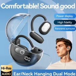M80 Hands Free Telephone Driving Headset Ear Clip Bluetooth 5.3 Ergonomic Design Surround sound HIFI for Fitness Gym Workout Mobile Phone