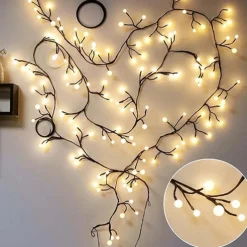 2.5M 72LED Flexible DIY Willow Vine Lights Artificial Plant Decor for Christmas, Bedroom, Walls, and Holiday Weddings